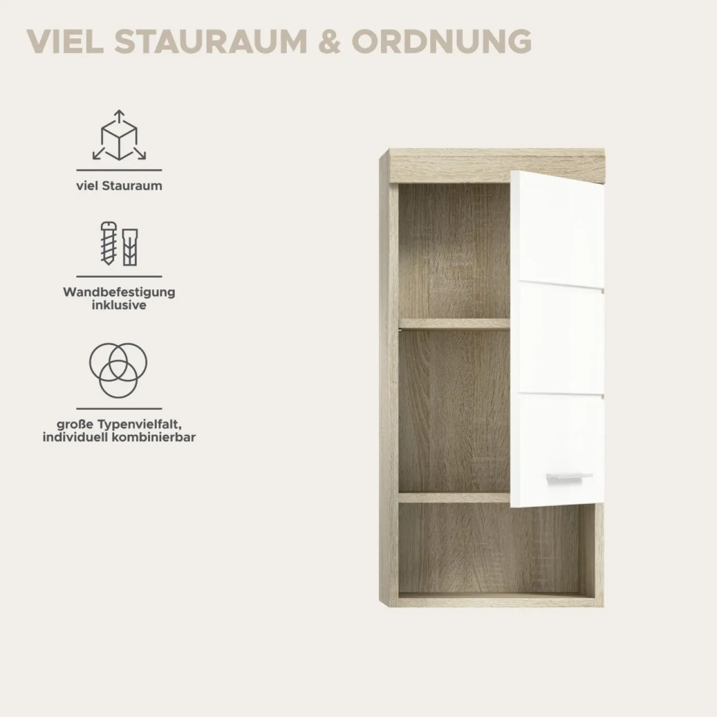 Hängeschrank Lambada | weiß Hochglanz / Sonoma Eiche hell