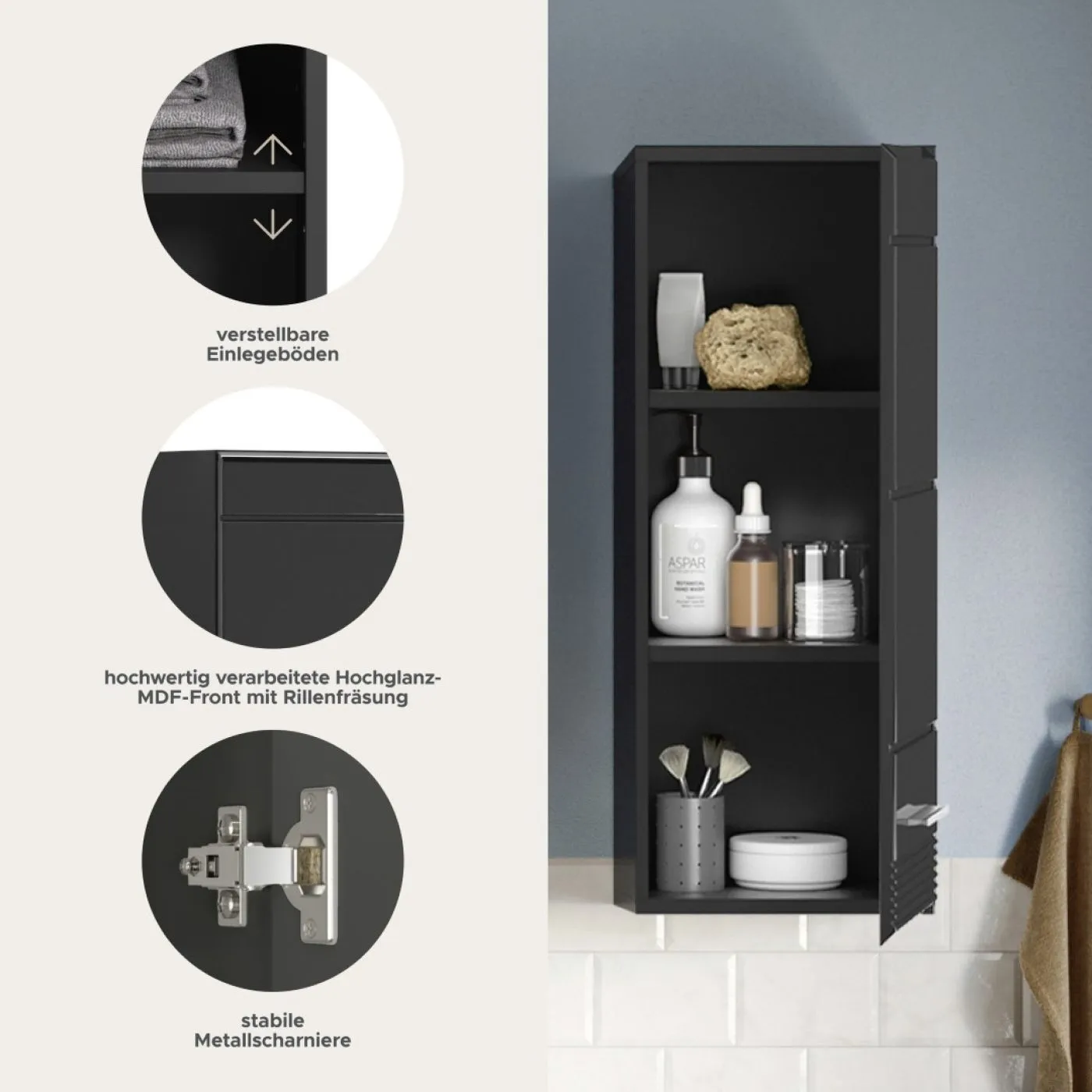 Hängeschrank Linus | schwarz Hochglanz