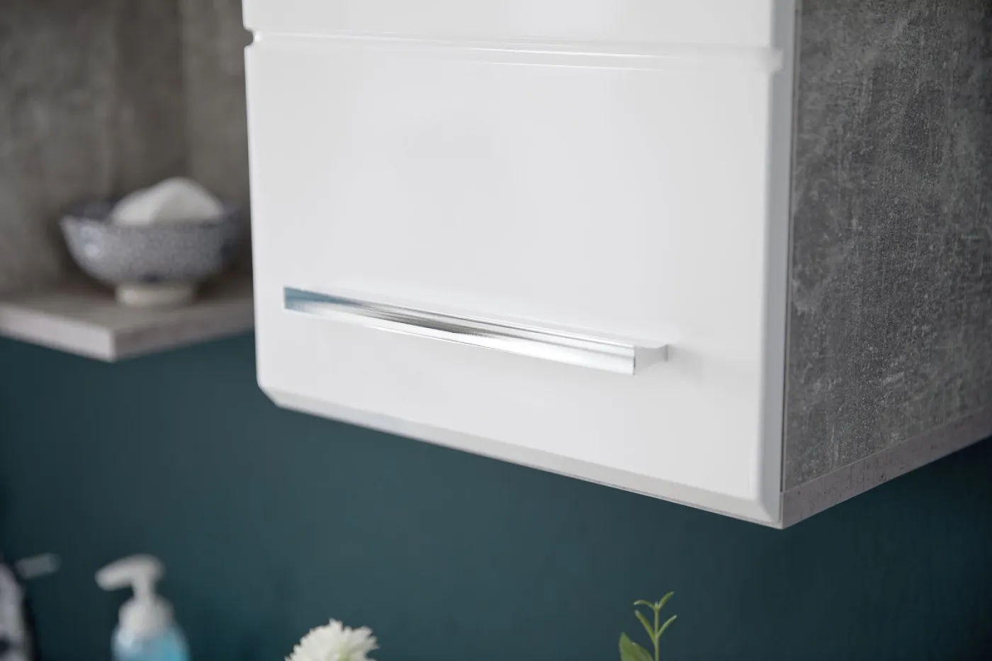 Hängeschrank Nano | weiß Hochglanz / Beton Stone