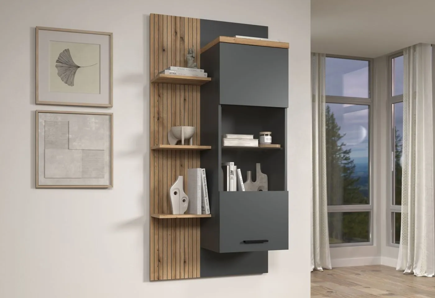 Hängeschrank Regal Baggio | Anthrazit / Coast Evoke Oak