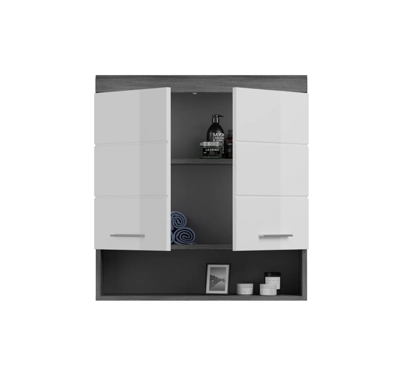 Hängeschrank Scout | weiß Hochglanz / rauchsilber