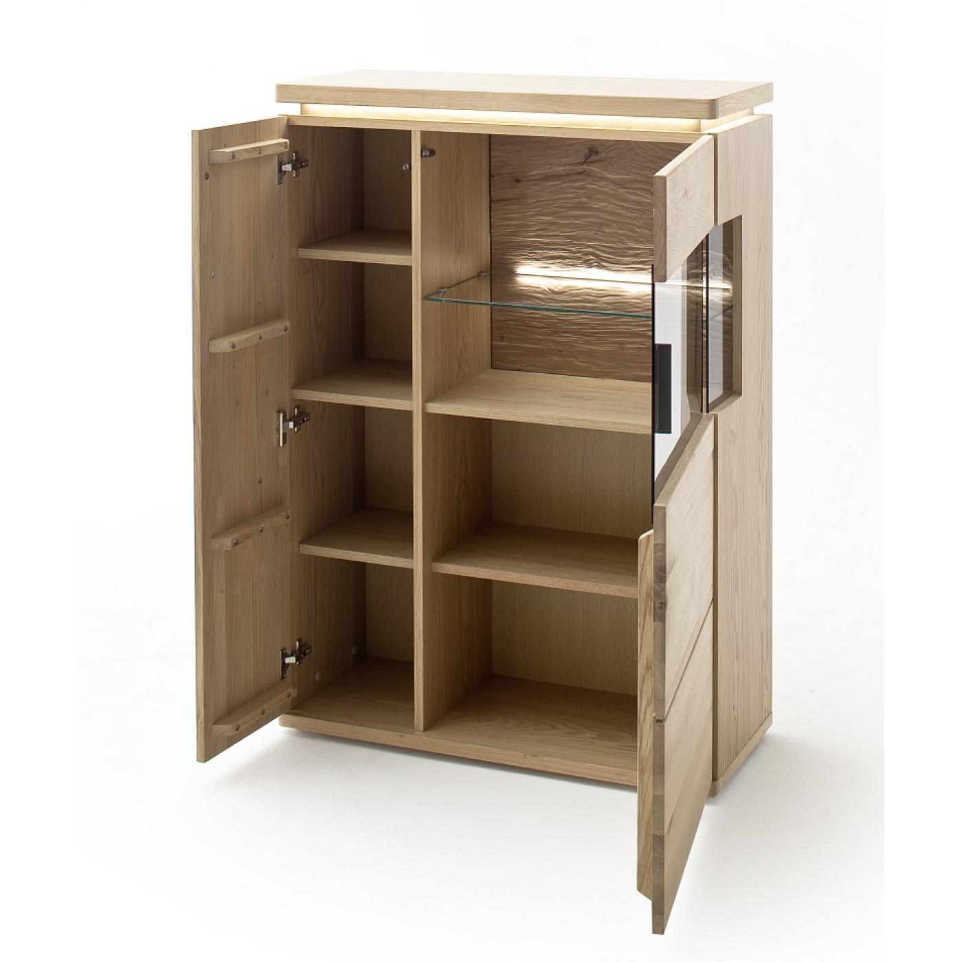 Highboard 2 Barcelona | Balkeneiche Bianco / Eiche Bianco | inkl. LED Beleuchtung