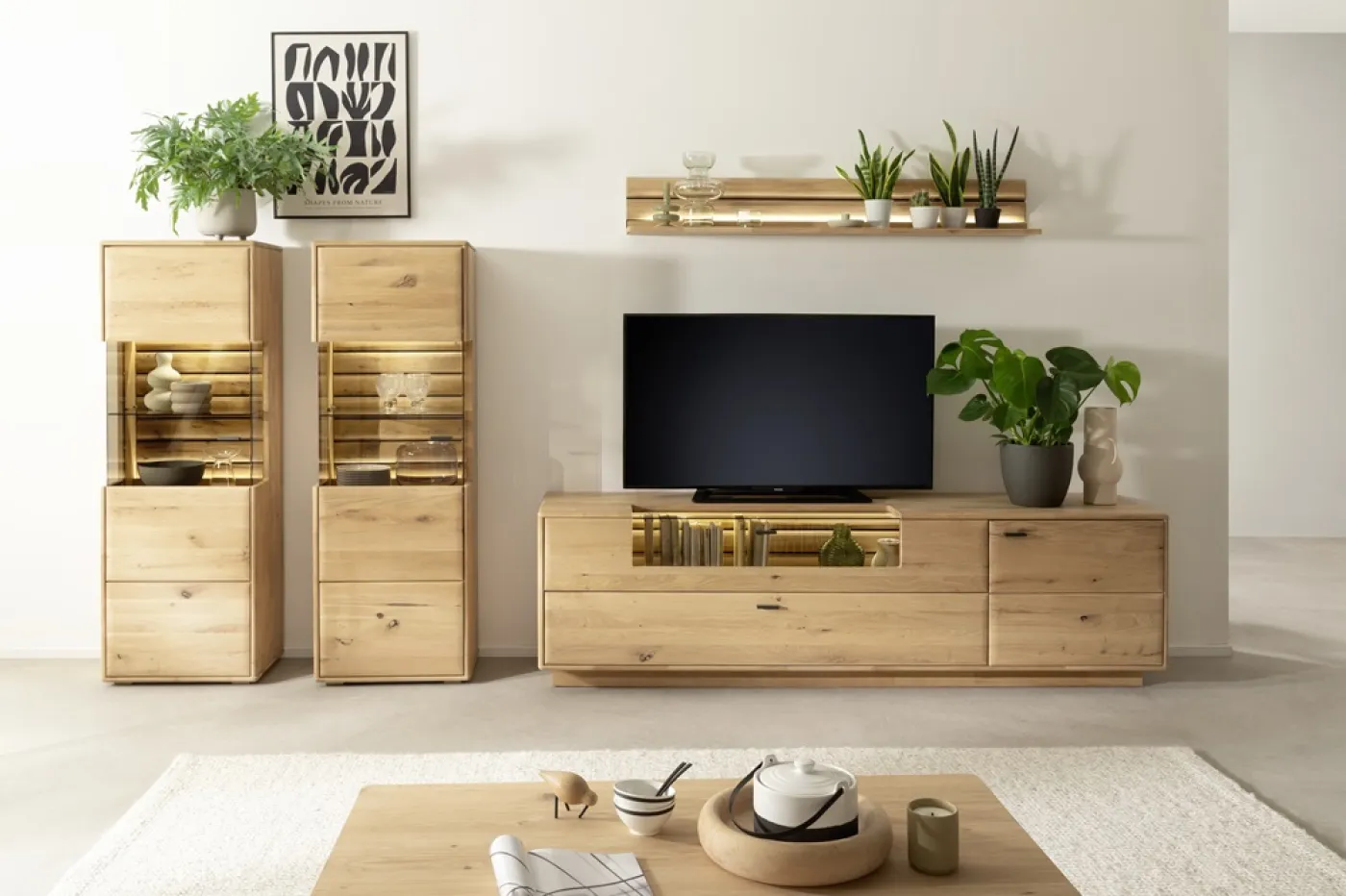 Highboard 2 Girona | Ast / Balkeneiche | optional LED Beleuchtung