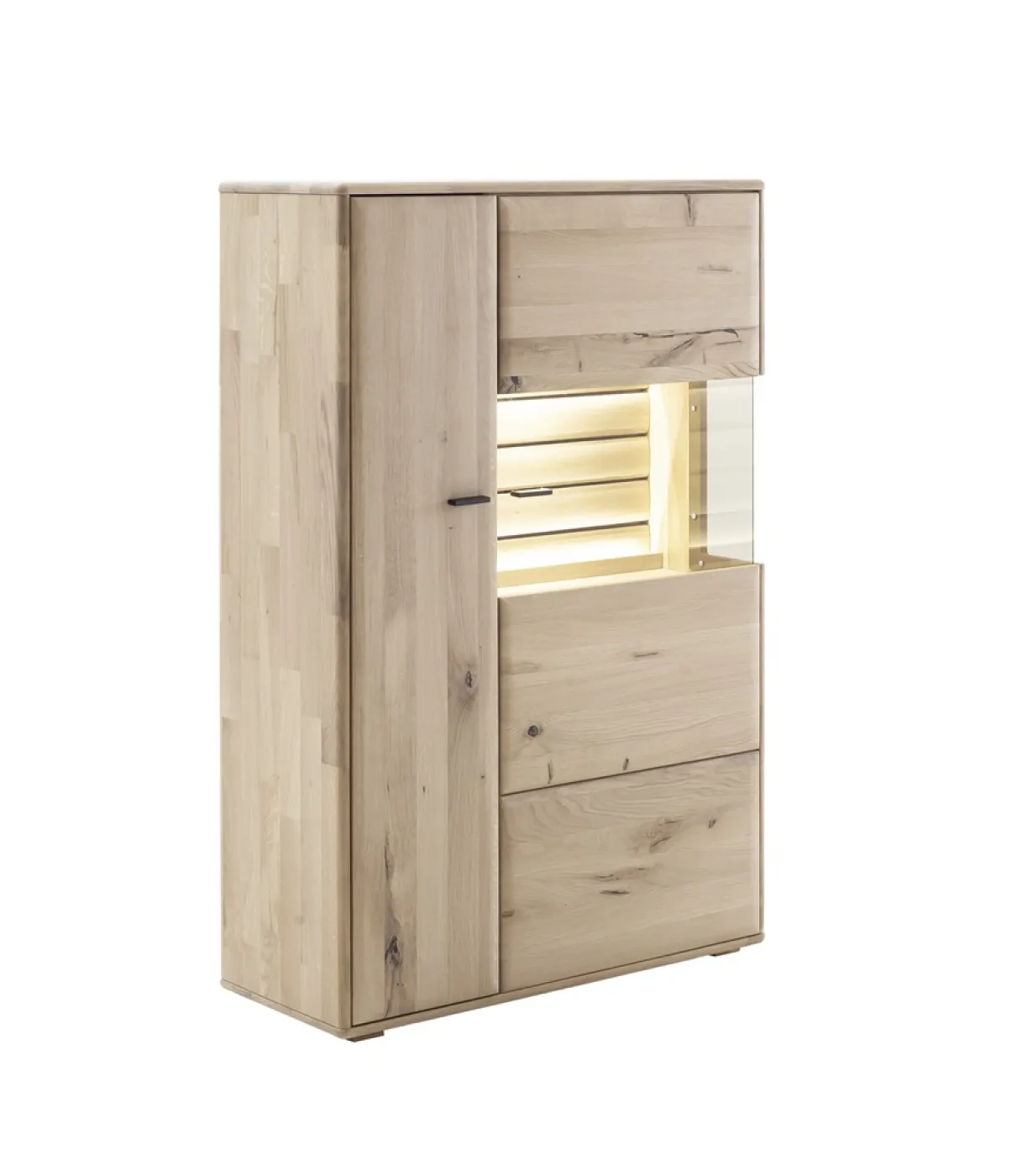 Highboard 3 Girona | Ast / Balkeneiche | mit Beleuchtung Komplettset