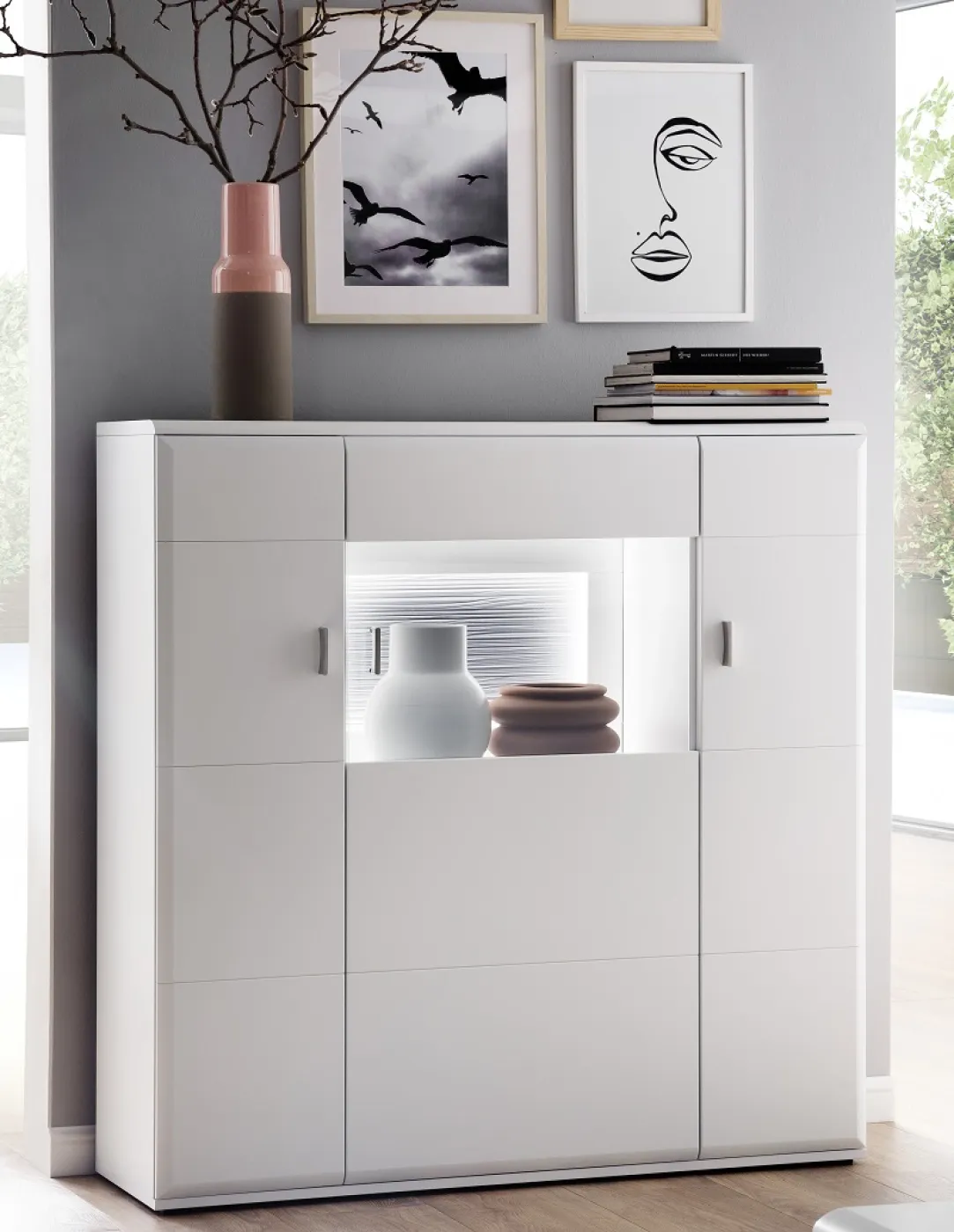 Highboard Amora 2 | weiß matt | mit LED Band. ca. 165 cm