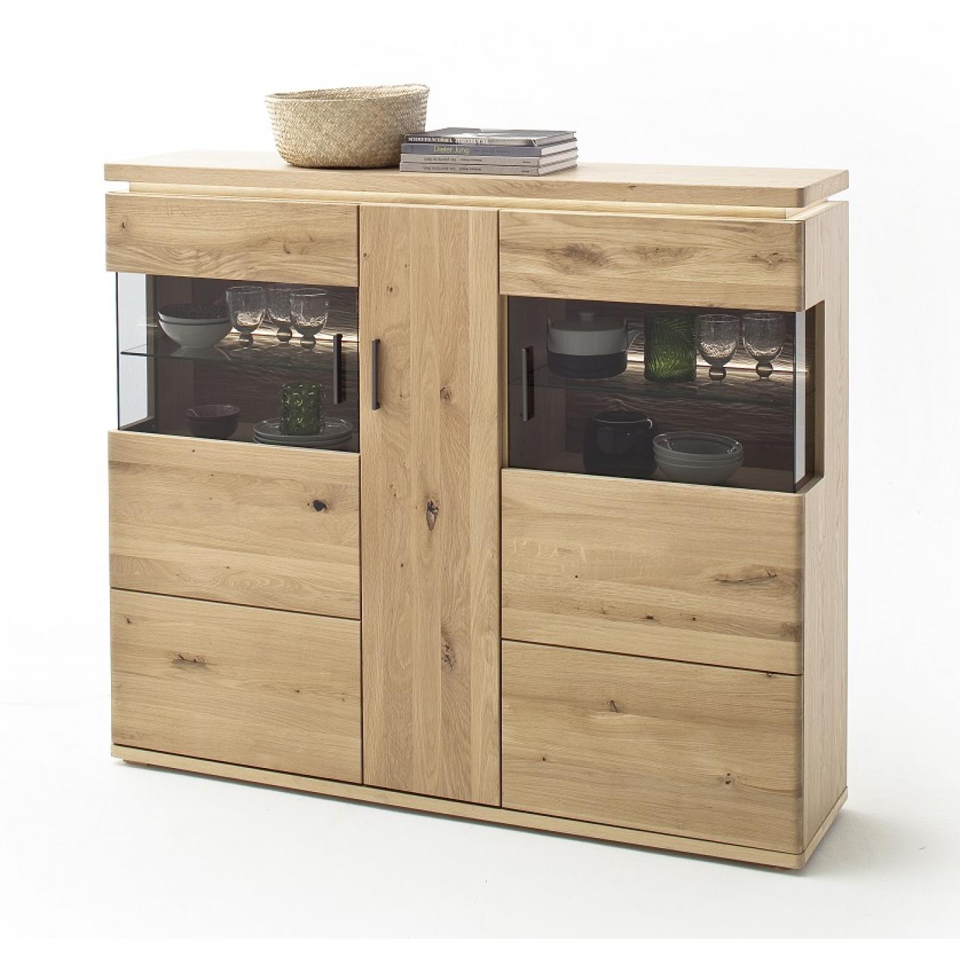 Highboard Barcelona | Balkeneiche Bianco / Eiche Bianco | inkl. LED Beleuchtung