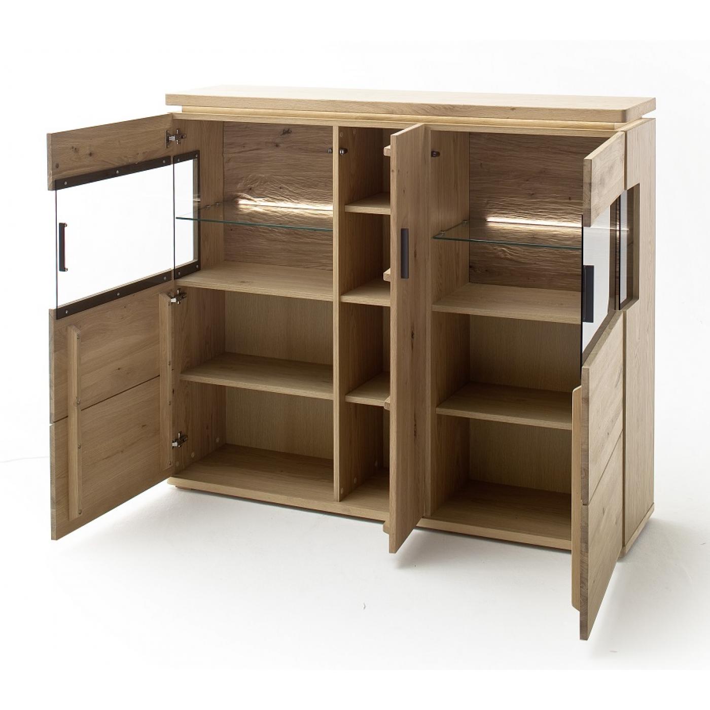 Highboard Barcelona | Balkeneiche Bianco / Eiche Bianco | inkl. LED Beleuchtung