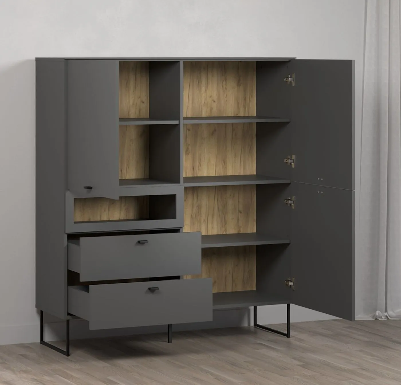 Highboard Bellugi 1, Anthrazit Dekor – Ansicht 3