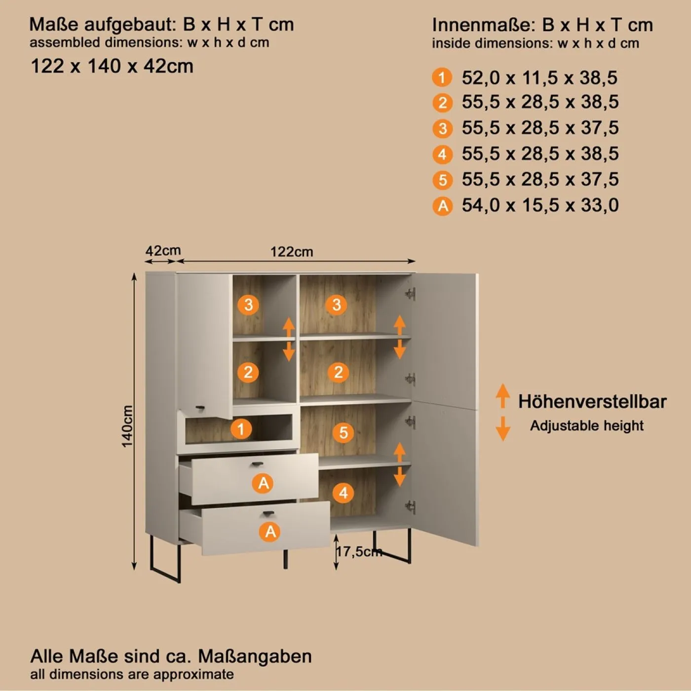 Highboard Bellugi 1, Cashmere Dekor – Ansicht 5
