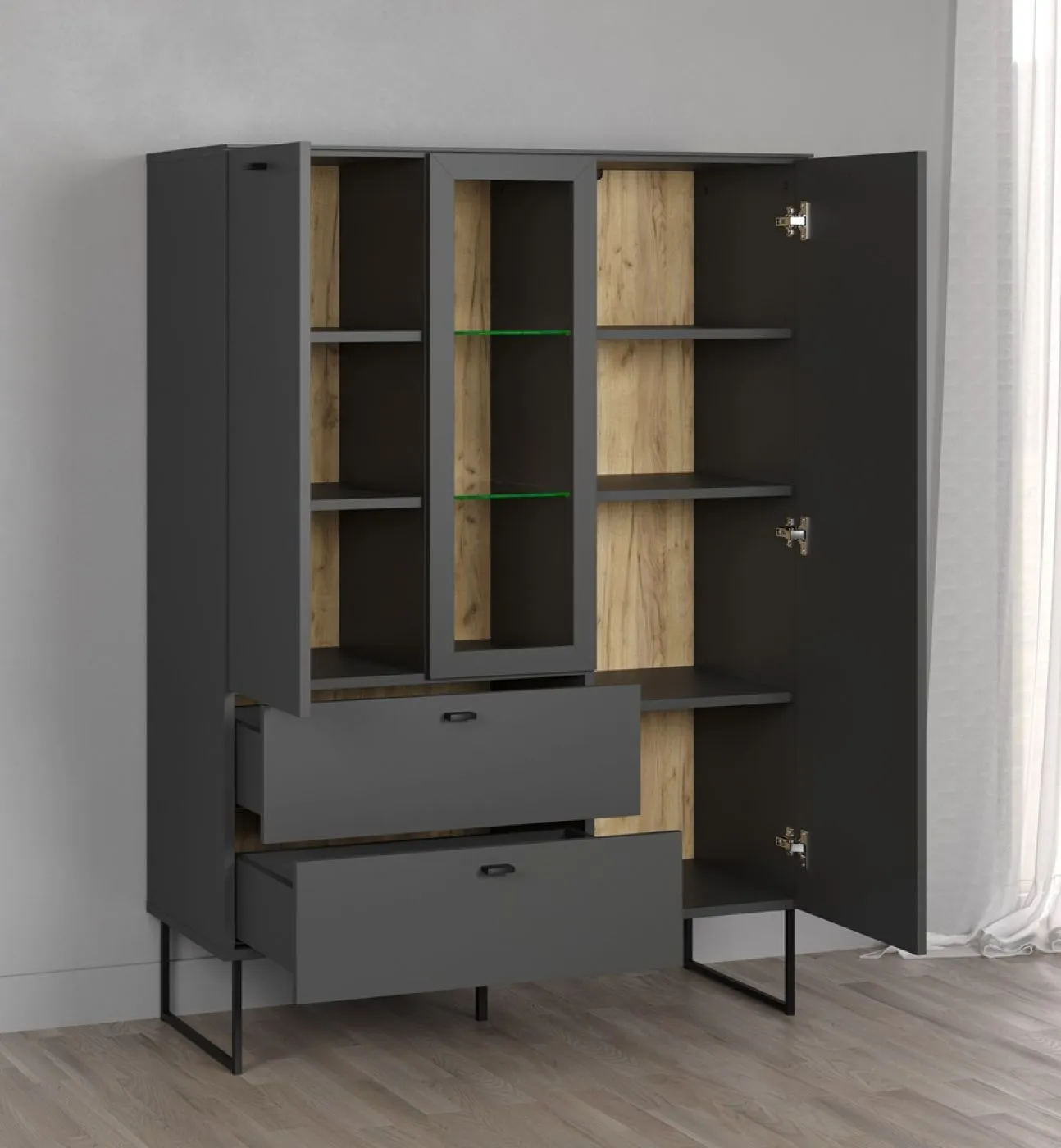 Highboard Bellugi, Anthrazit Dekor – Ansicht 4