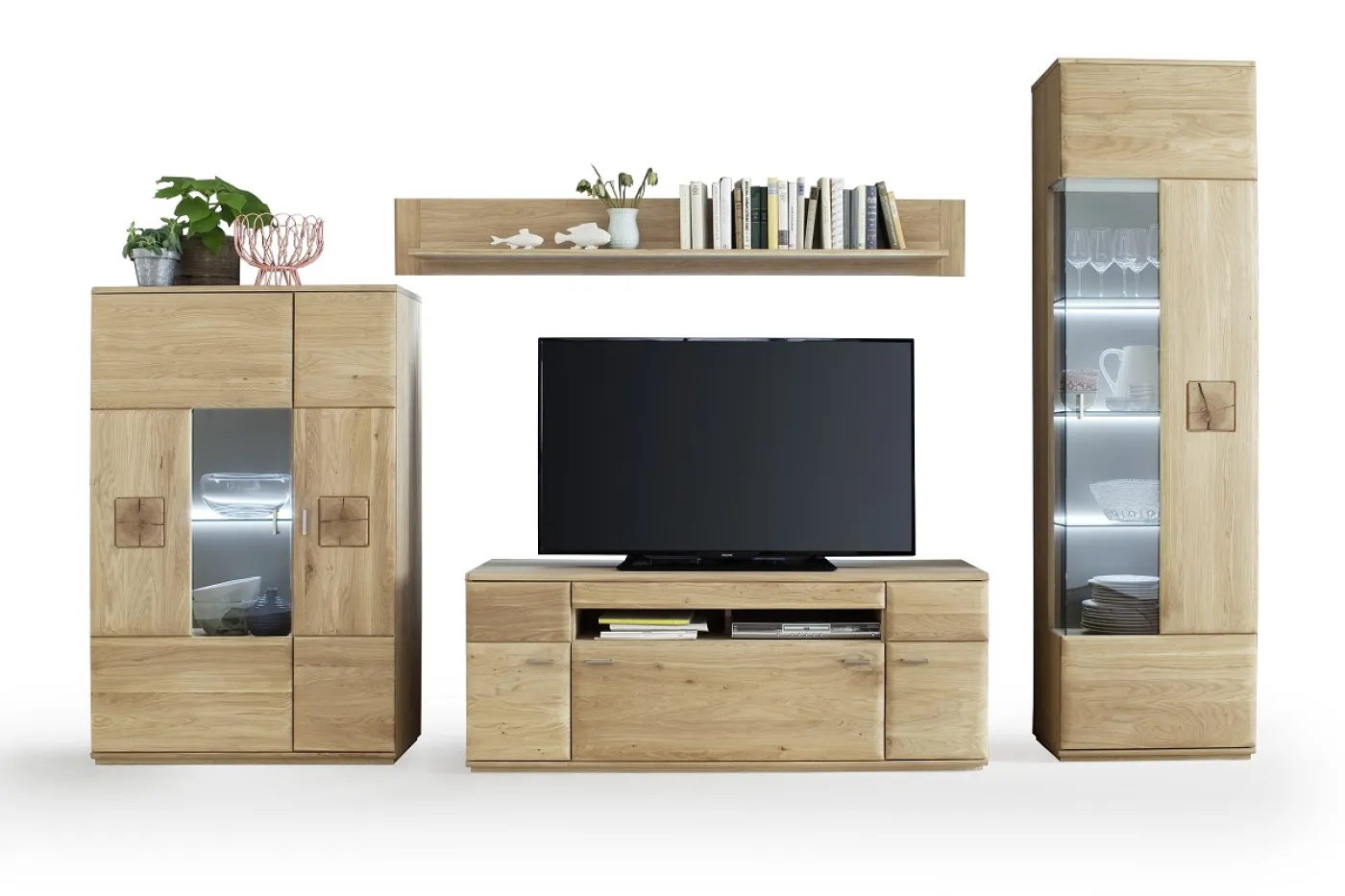 Highboard Bologna 2 | Eiche Bianco | LED Beleuchtung mit LED Rückwandbeleuchtung