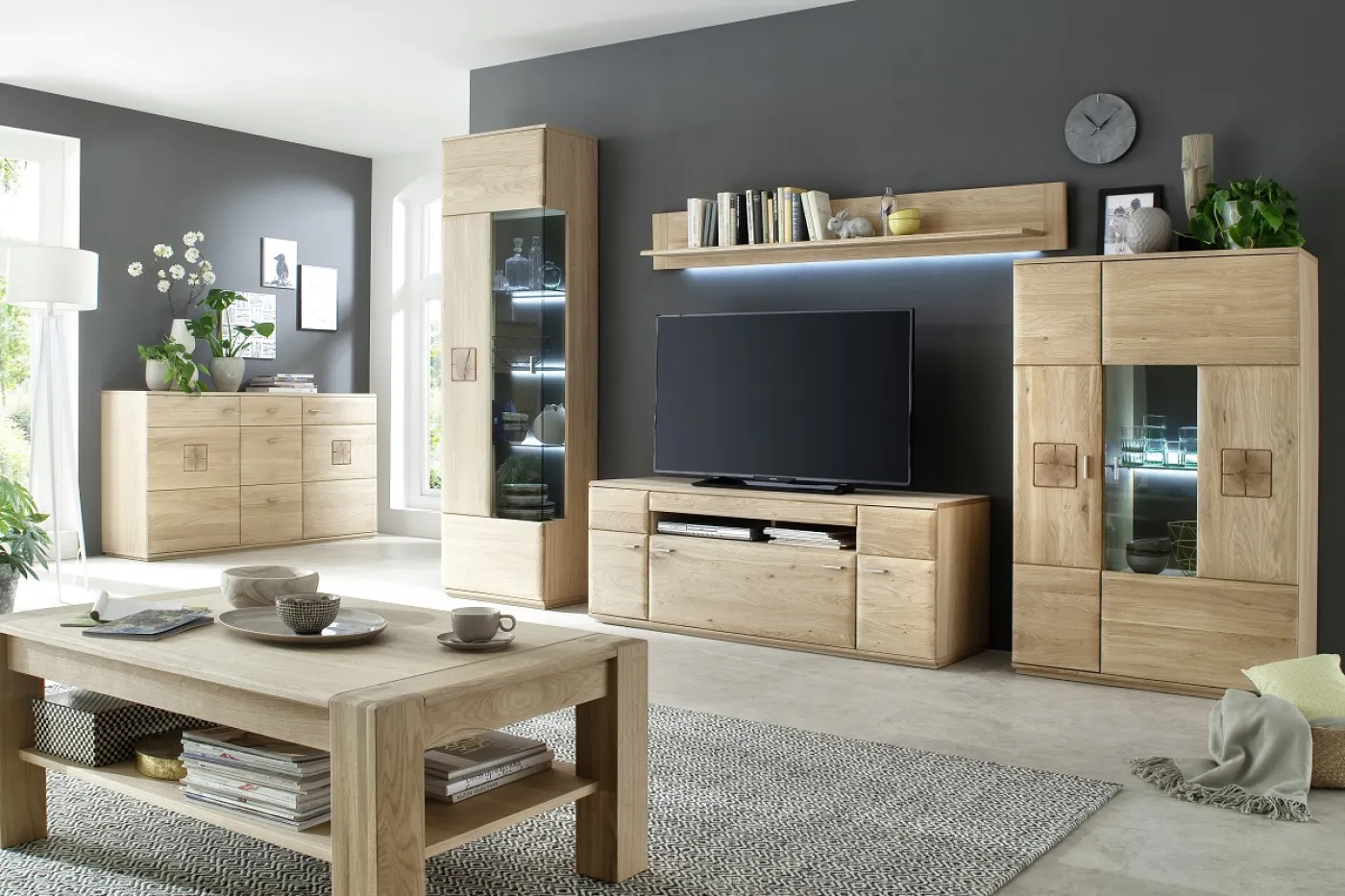 Highboard Bologna | Eiche Bianco | ohne Beleuchtung