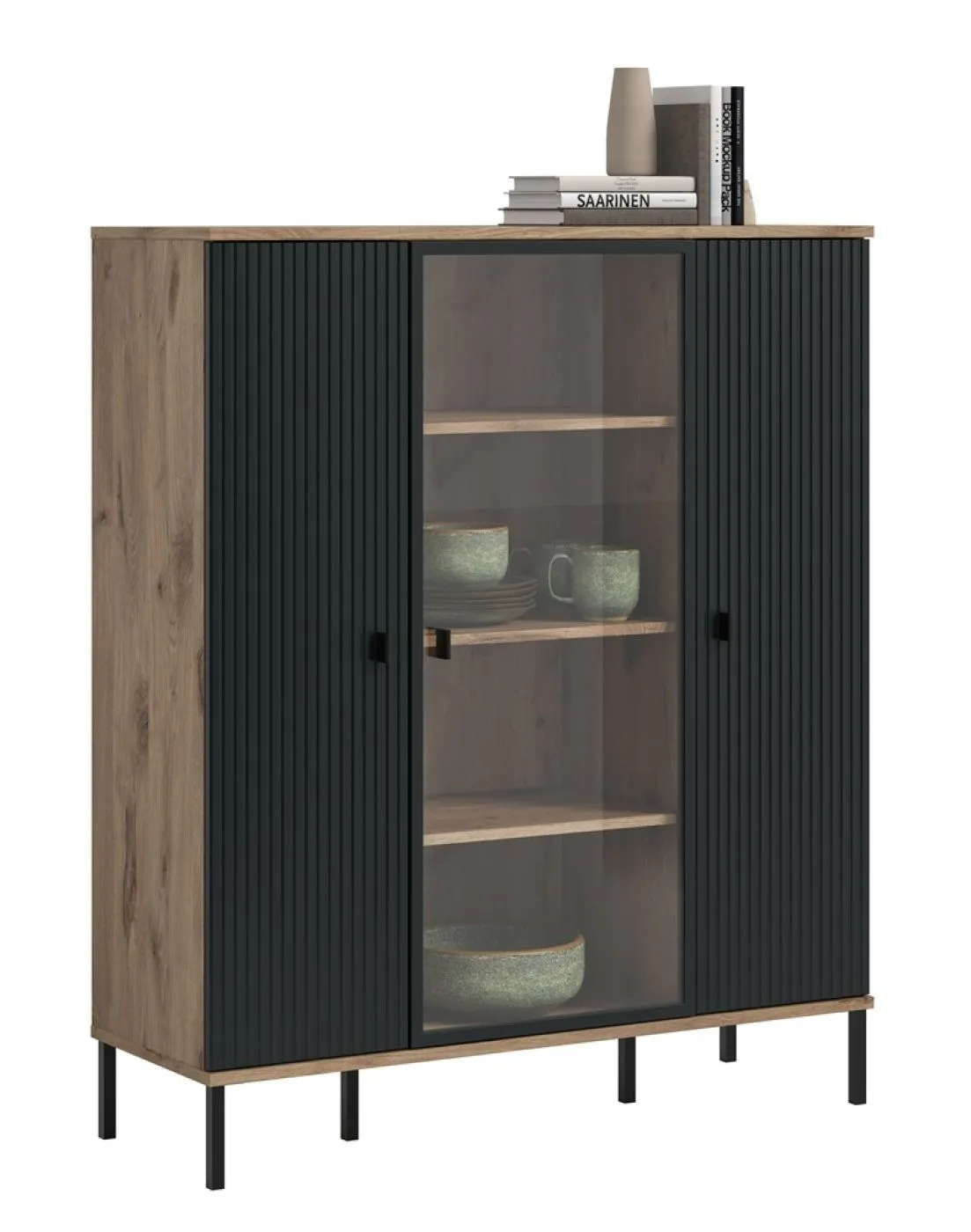 Highboard Chess | Nox Oak / schwarz ohne Beleuchtung