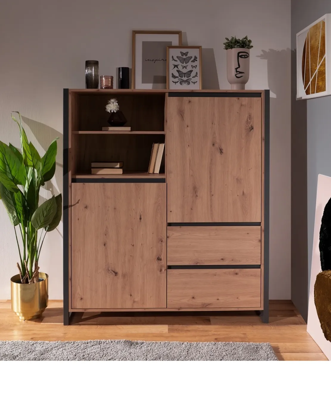 Highboard Denver | Artisan Oak / anthrazit | Industrial Look