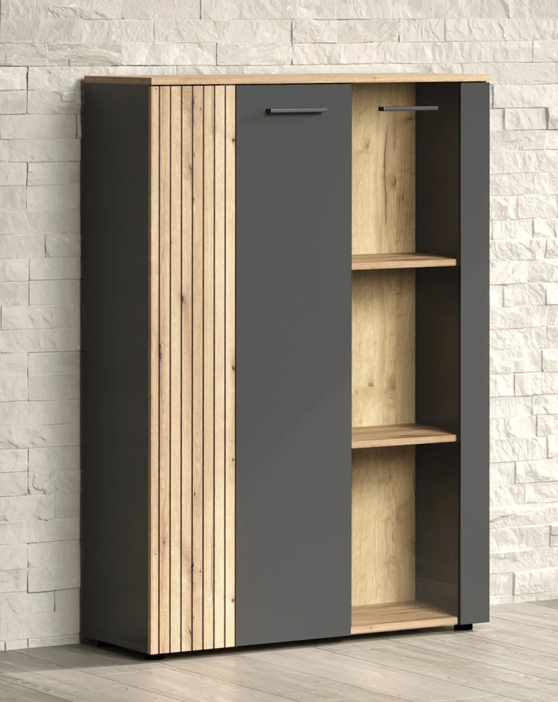 Highboard Esteban | Anthrazit / Coast Evoke Oak 3 Set LED Unterbauspot