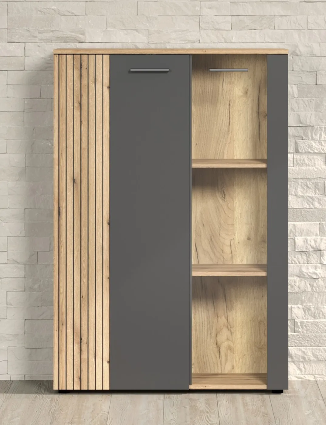 Highboard Esteban | Anthrazit / Coast Evoke Oak 3 Set LED Unterbauspot