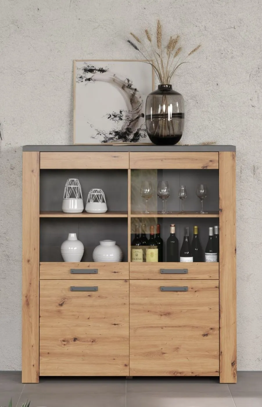 Highboard Follow | Artisan Eiche / Matera grau mit Beleuchtung