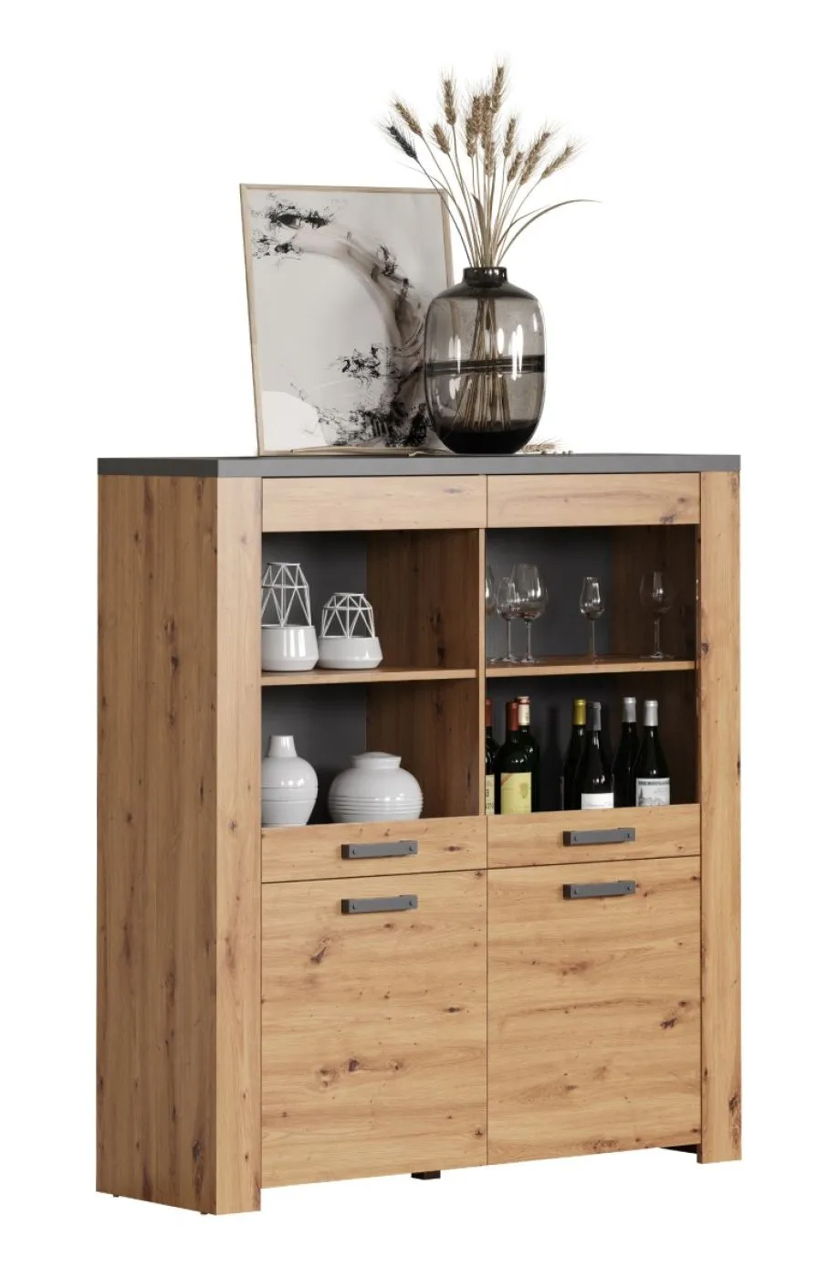 Highboard Follow | Artisan Eiche / Matera grau mit Beleuchtung
