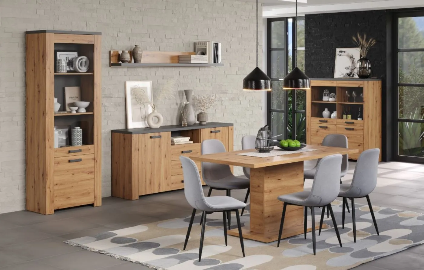 Highboard Follow | Artisan Eiche / Matera grau mit Beleuchtung