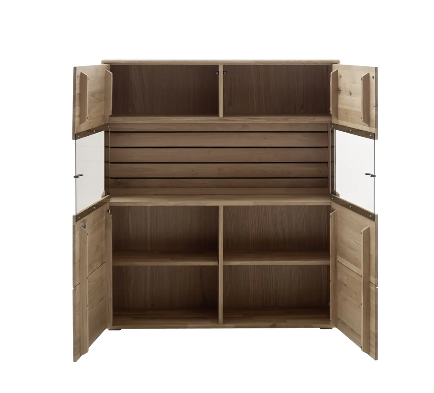 Highboard Girona | mit Glastüren | Ast / Balkeneiche | mit Beleuchtung Komplettset