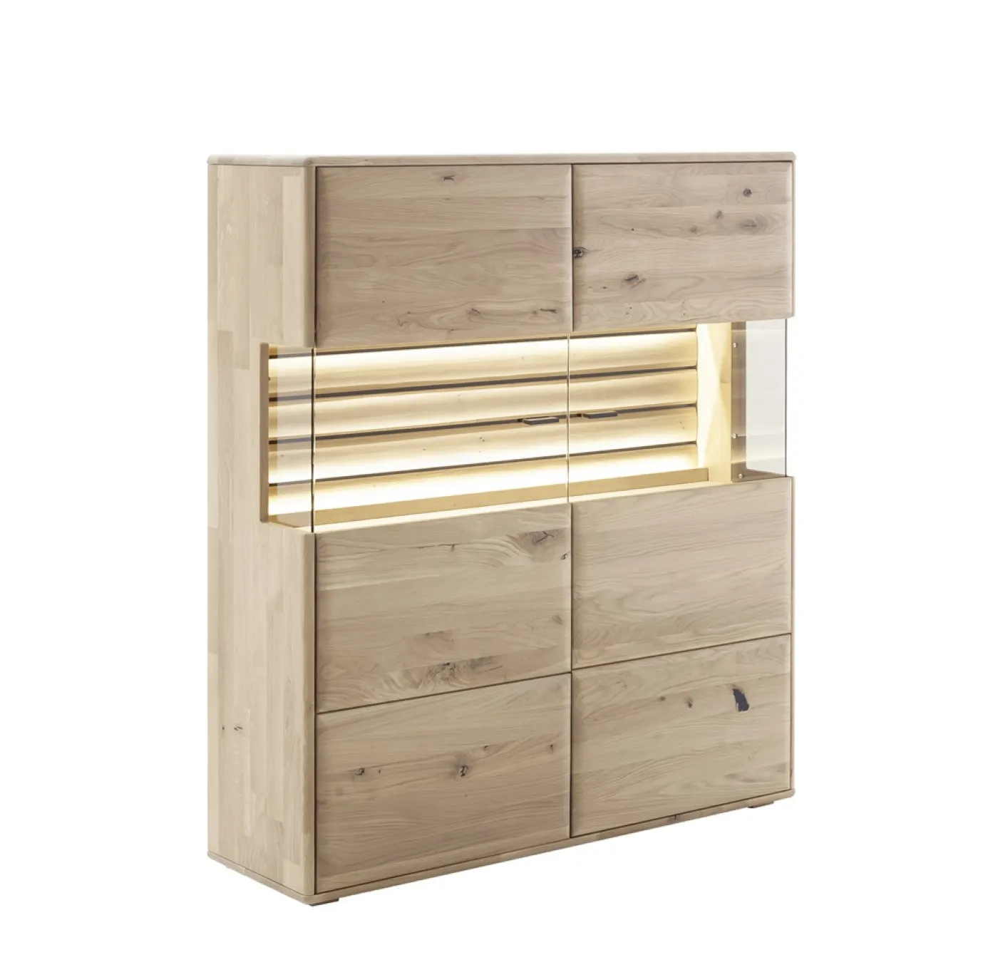 Highboard Girona | mit Glastüren | Ast / Balkeneiche | mit LED Bandbeleuchtung