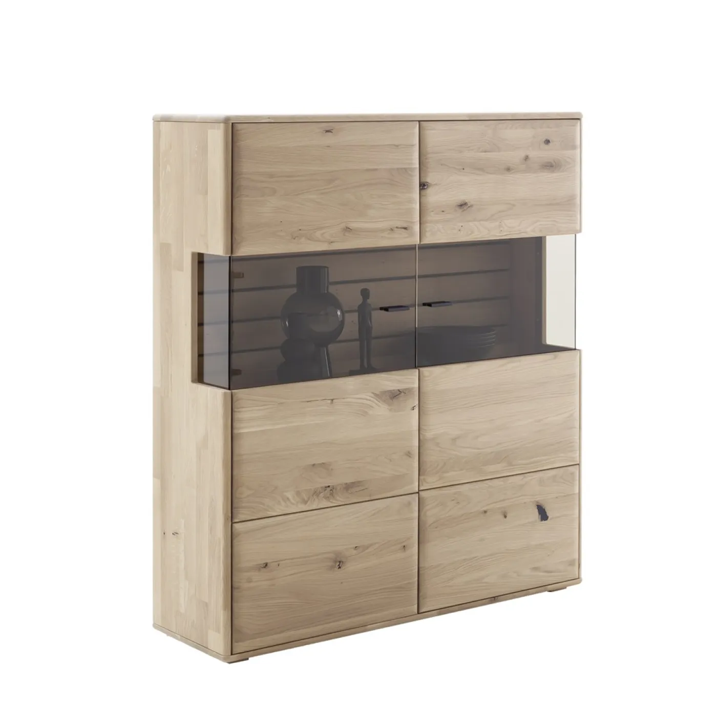 Highboard Girona | mit Glastüren | Ast / Balkeneiche | optional LED Beleuchtung