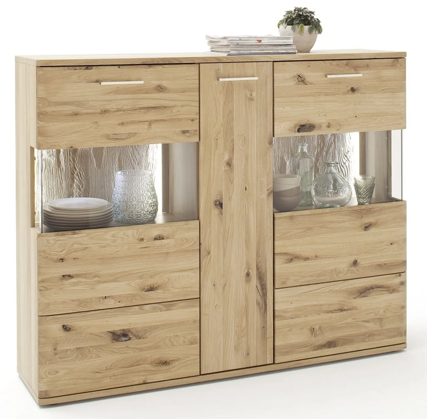 Highboard groß Santori | Eiche Bianco | LED Beleuchtung