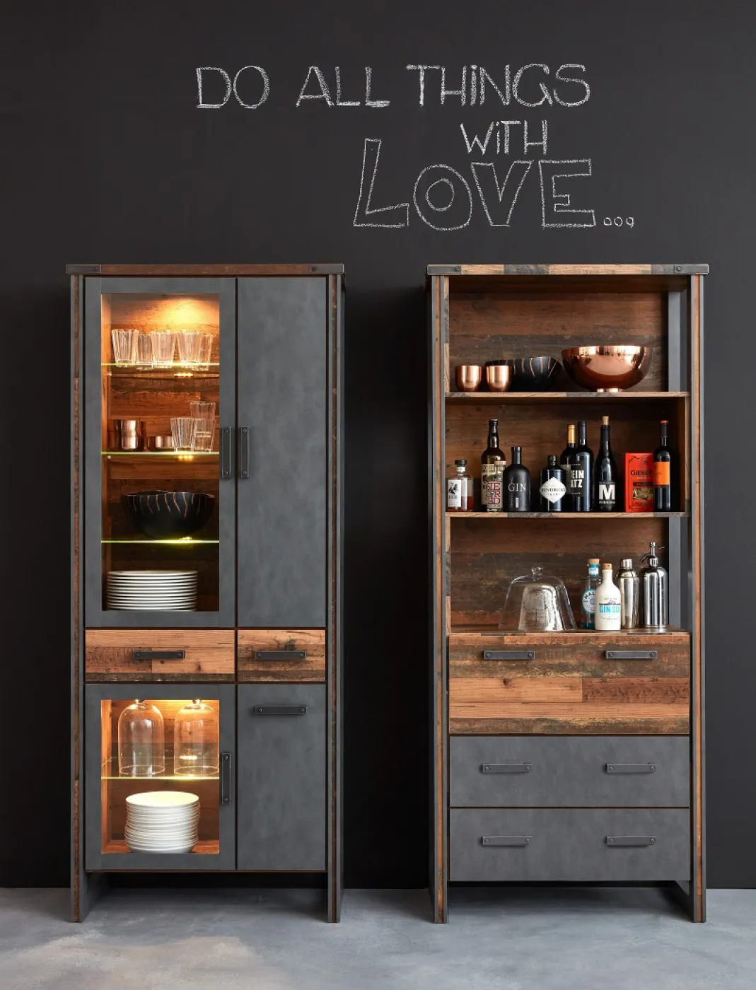 Highboard Hochschrank Regal Prime | Old Used Wood / Matera grau | Shabby Look