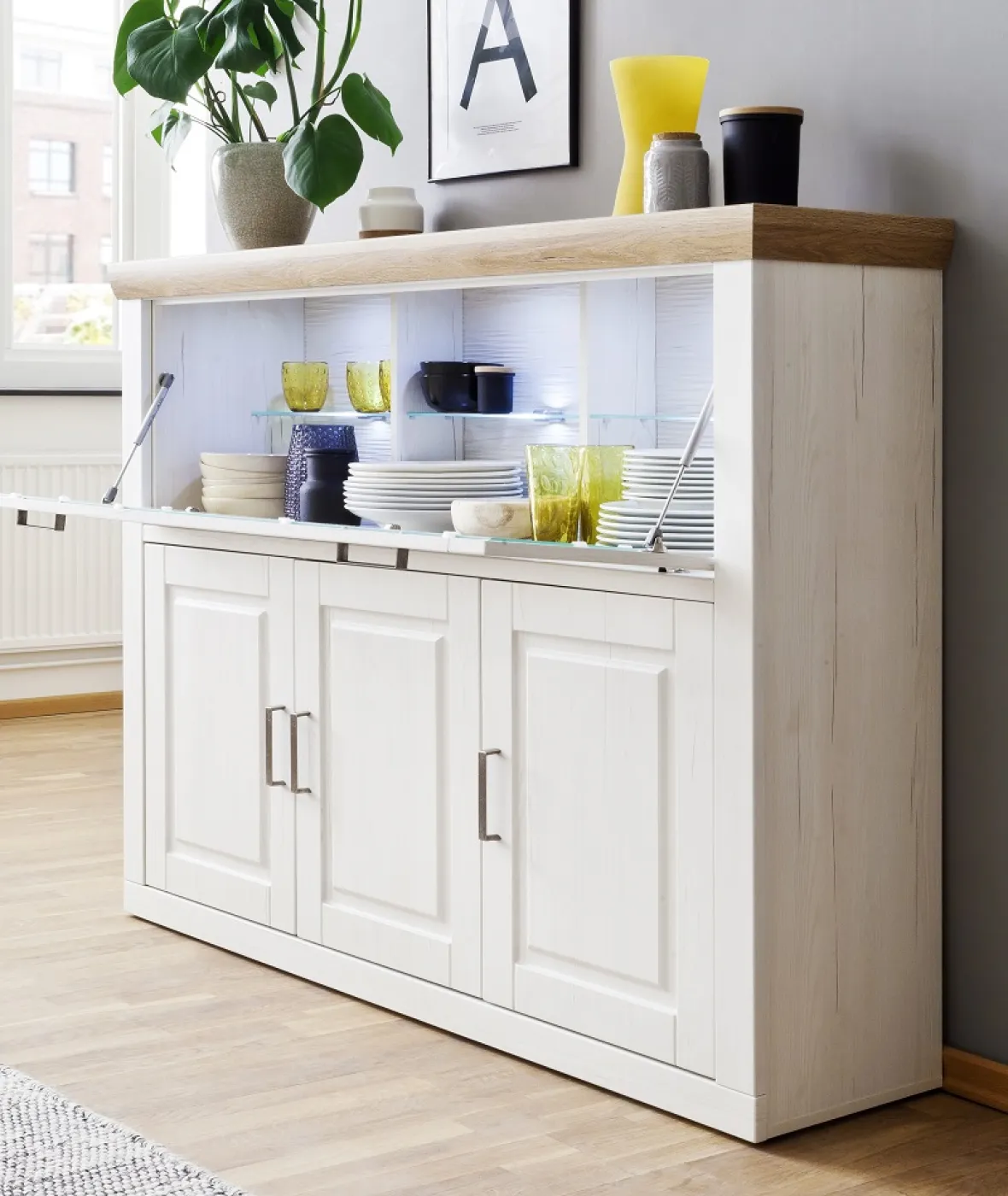 Highboard I Brixen | Landhaus modern | Pinie Aurelio / Grandson Oak ohne Beleuchtung