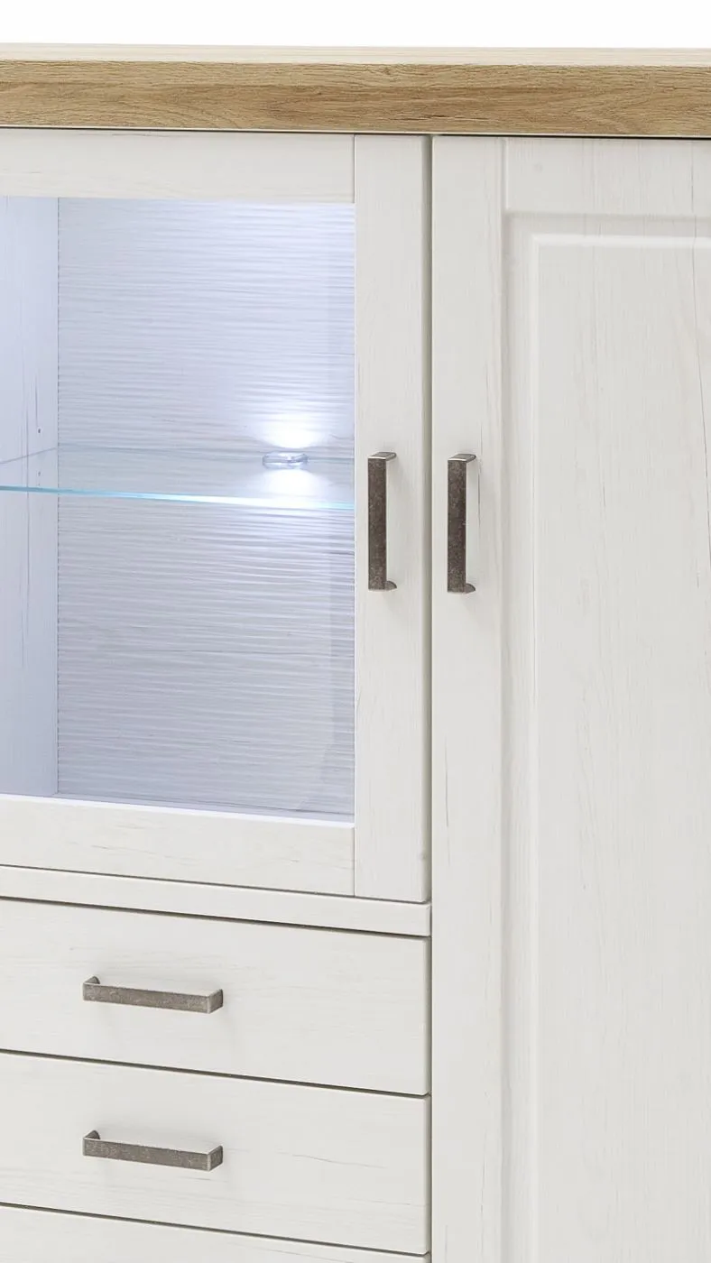 Highboard II Brixen | Landhaus modern | Pinie Aurelio / Grandson Oak mit 1er Set Glasbodenclip