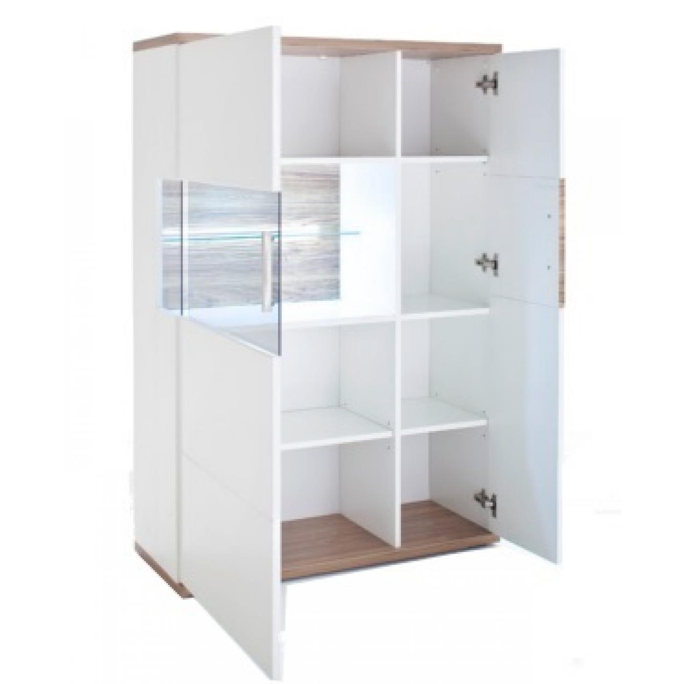 Highboard (L) Luzern | weiß Hochglanz / Sterling Oak | LED Beleuchtung