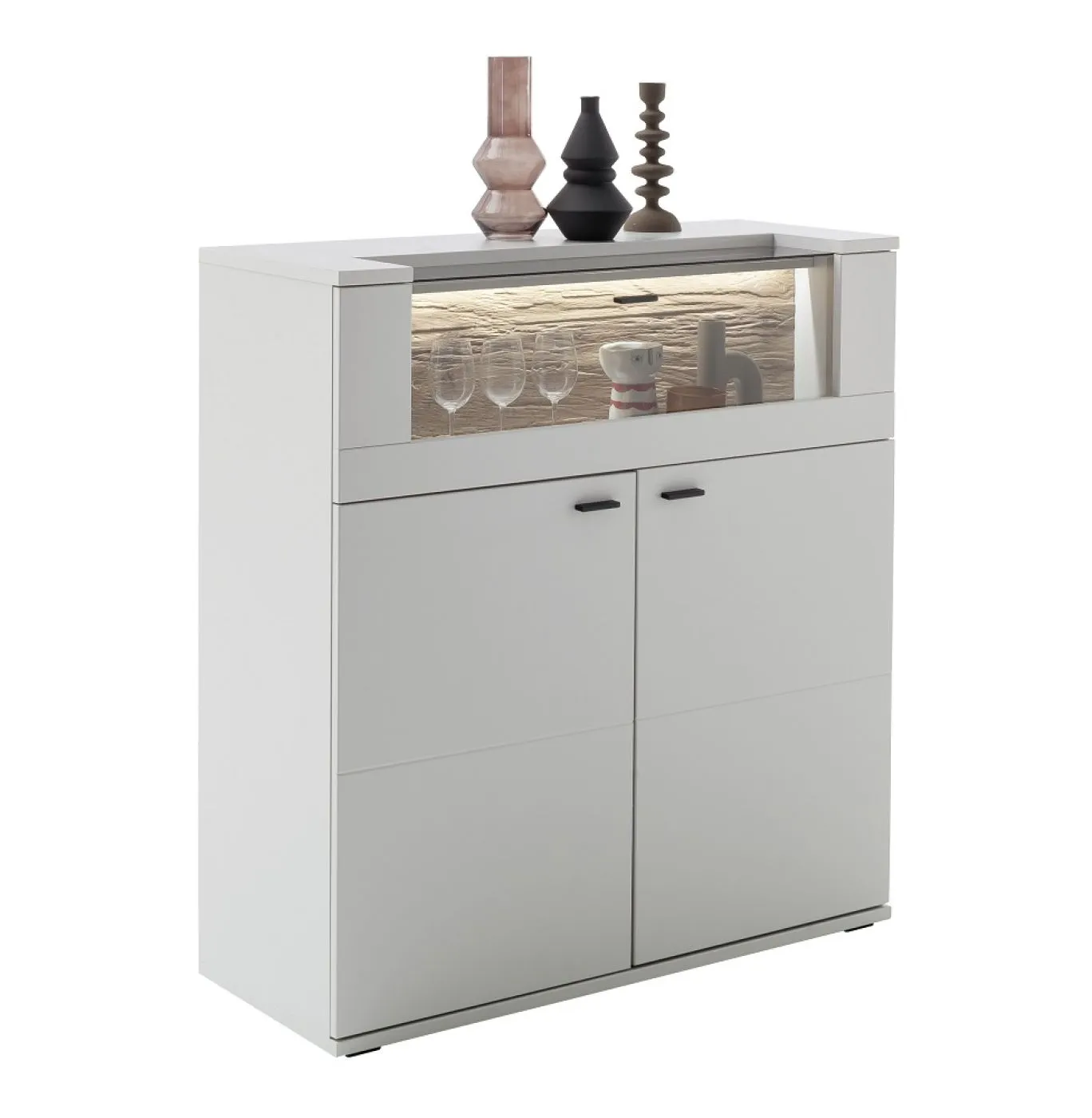 Highboard Lissabon | Modern White | optional LED Beleuchtung