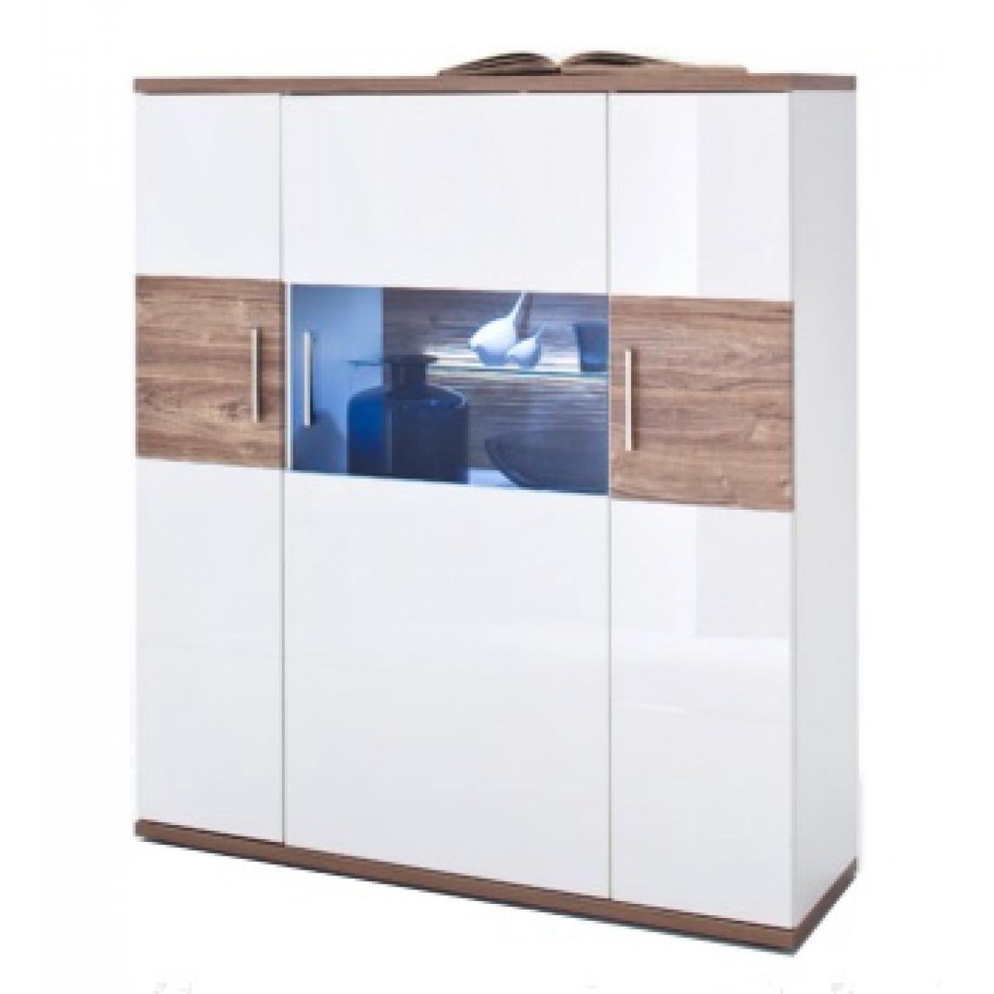 Highboard Luzern | weiß Hochglanz / Sterling Oak | LED Beleuchtung