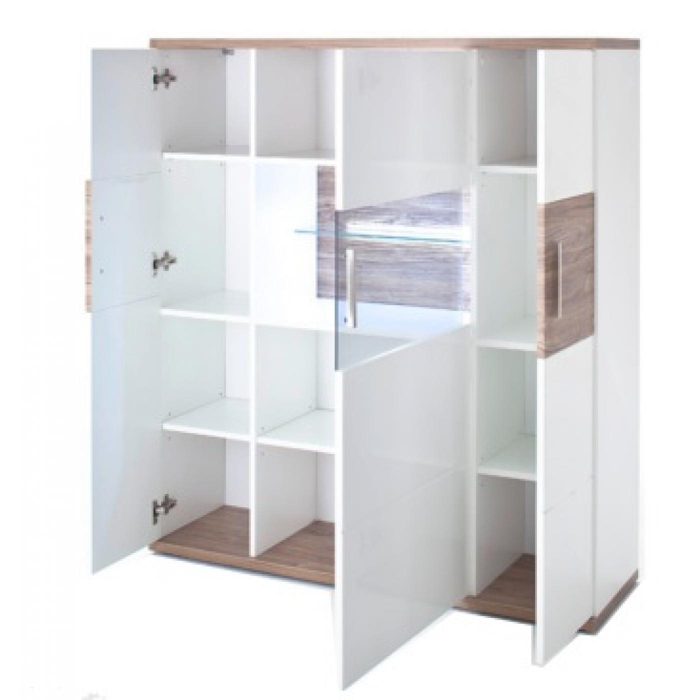 Highboard Luzern | weiß Hochglanz / Sterling Oak | LED Beleuchtung