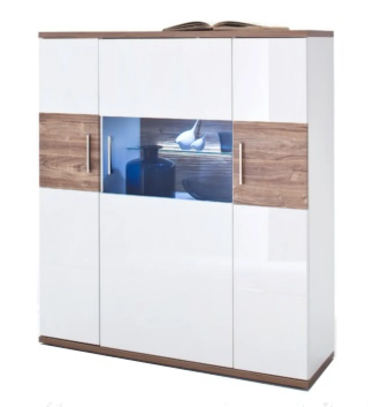 Highboard Luzern | weiß Hochglanz / Sterling Oak | LED Beleuchtung Komplettset