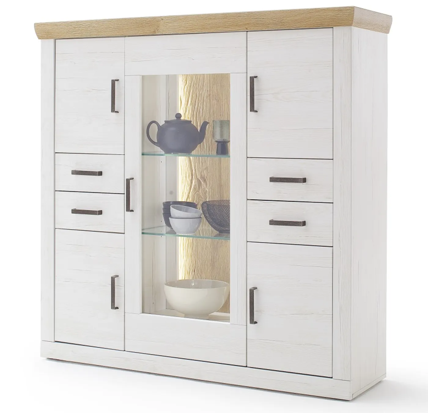 Highboard Madrid | Landhaus | Pinie Aurelio/ Grandson Oak | mit 2er set LED Band 100 cm