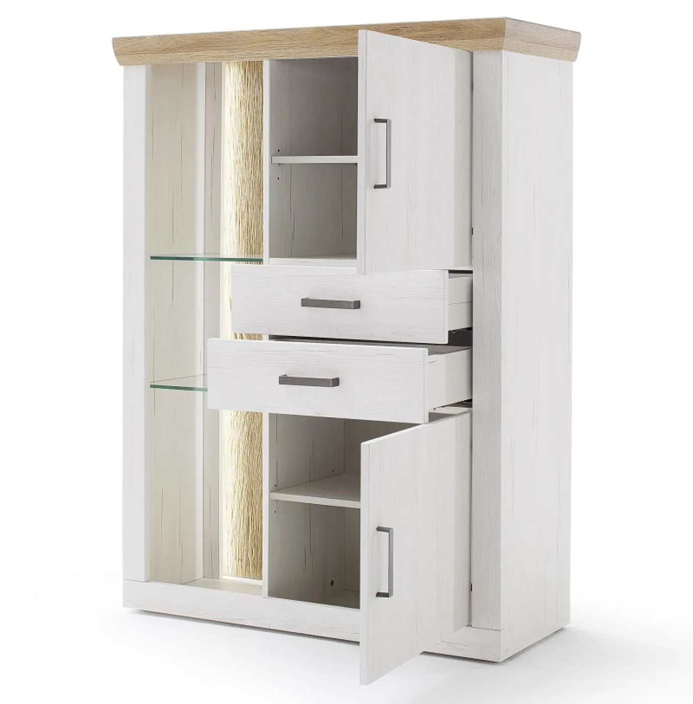 Highboard Madrid | Landhaus | Pinie Aurelio/ Grandson Oak | mit 2er set LED Band 135 cm