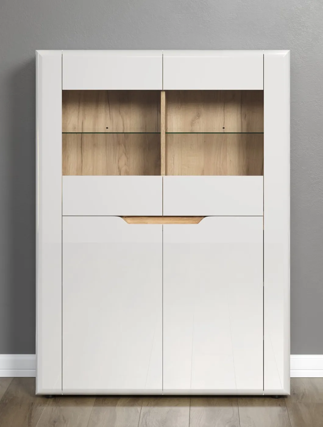 Highboard Marlon | weiß Hochglanz / Evoke Eiche