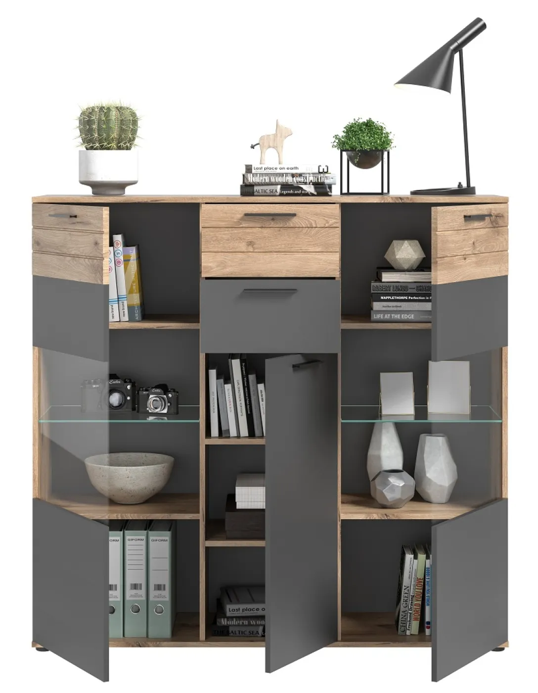 Highboard Mason | Nox Oak / Basalt Grau