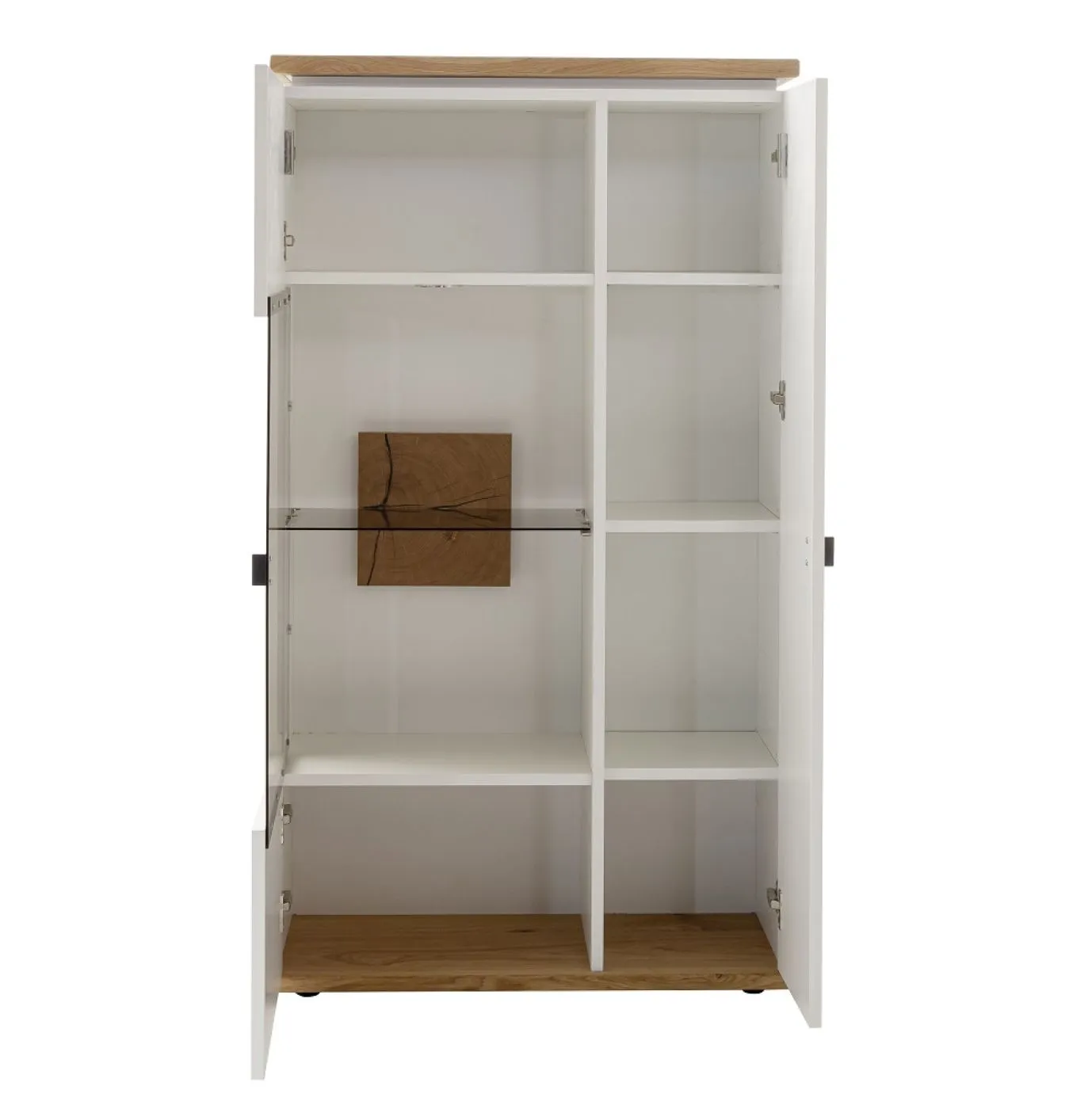 Highboard Matadi 3 | Soft white / Ast-Balkeneiche | ohne Beleuchtung