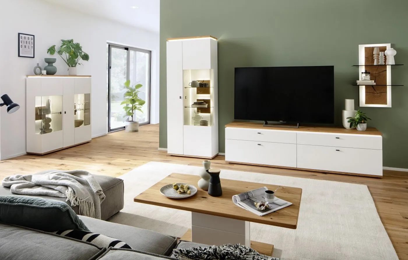 Highboard Matadi | Soft white / Ast-Balkeneiche