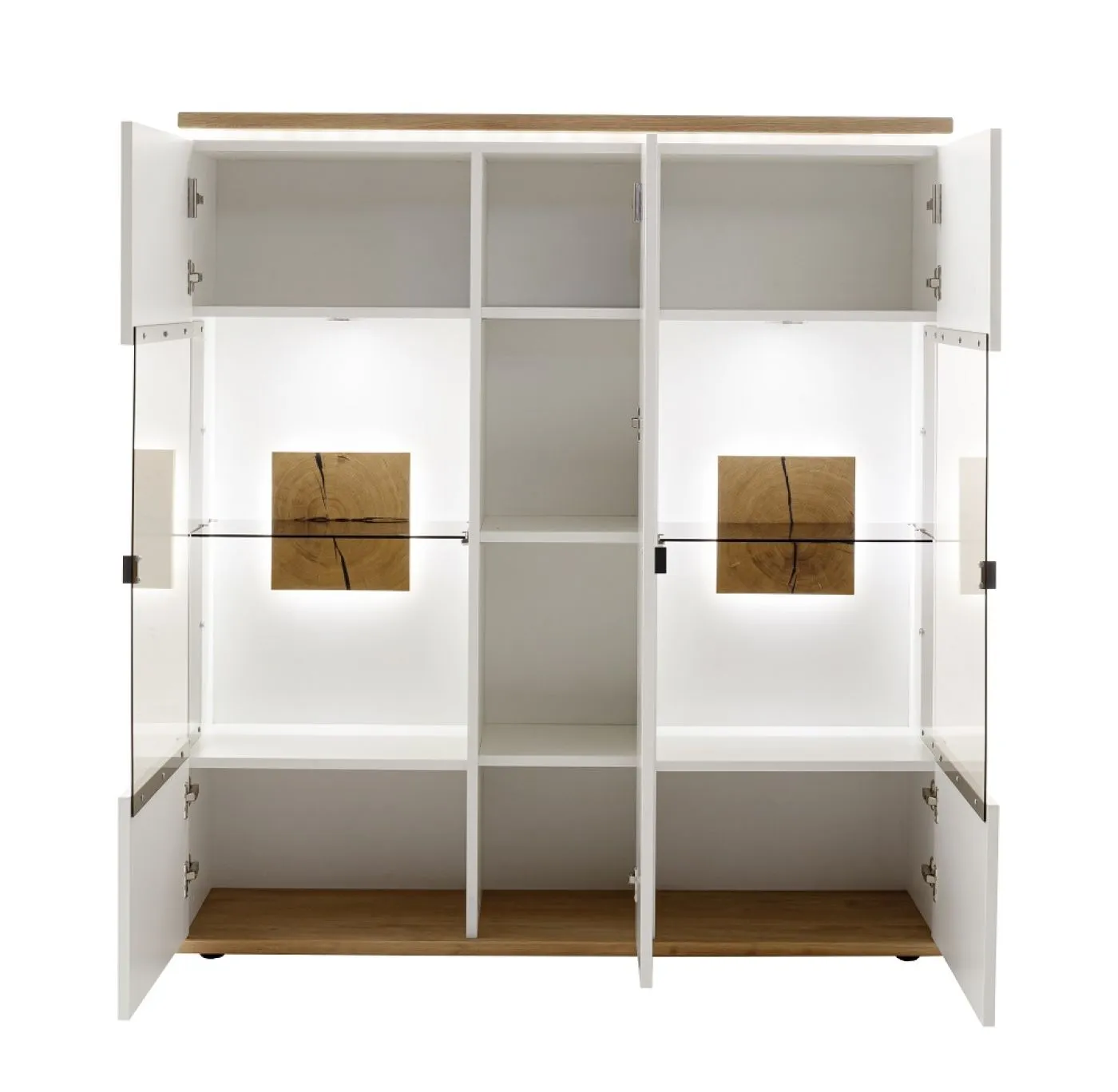 Highboard Matadi | Soft white / Ast-Balkeneiche | mit LED Unterbauspot