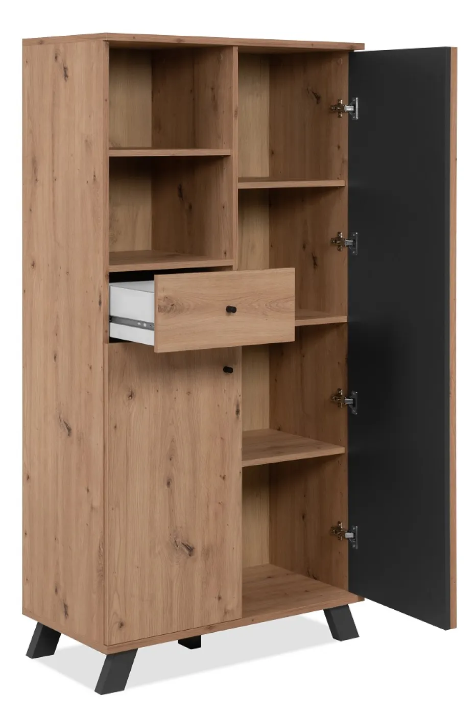 Highboard Medan | mit 3D-Lamellen | Artisan Eiche / anthrazit