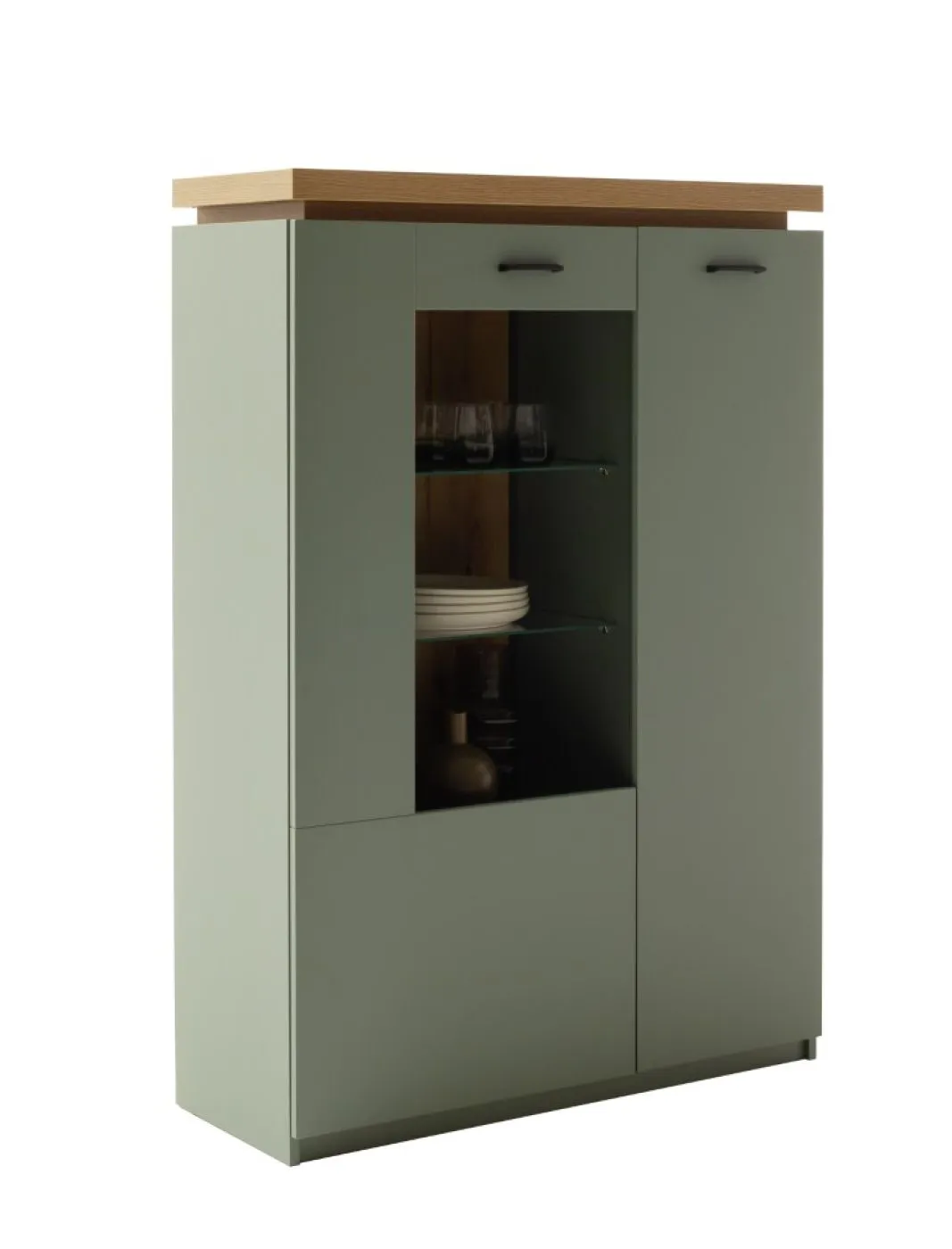 Highboard Moniz 1 | Salbei grün / Eiche Evoke | ohne Beleuchtung