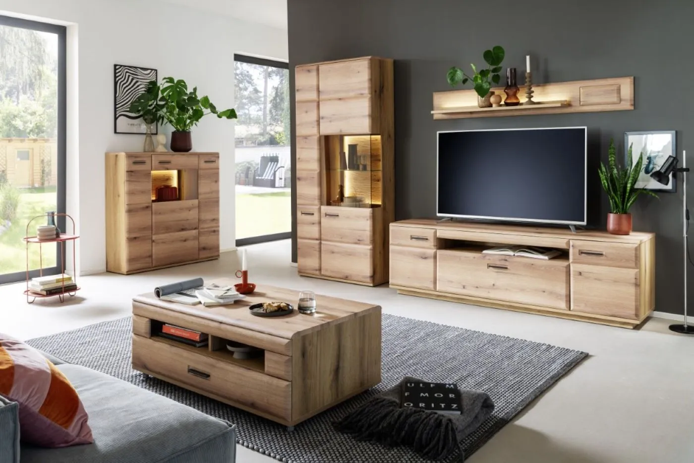 Highboard Naxos | Eiche Evoke | mit LED Bandbeleuchtung