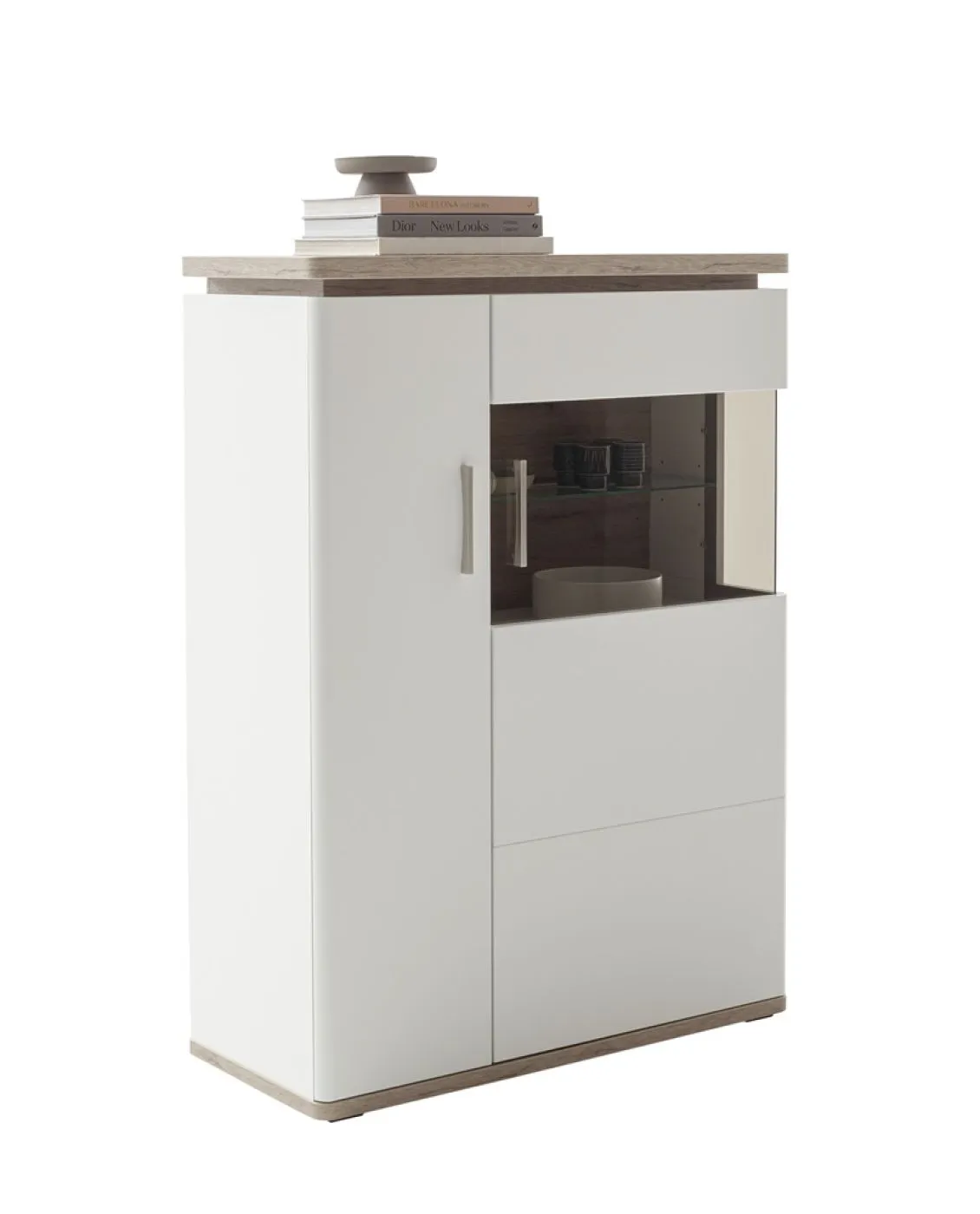 Highboard Palermo 1 | Soft white / Viking Oak | mit Beleuchtung