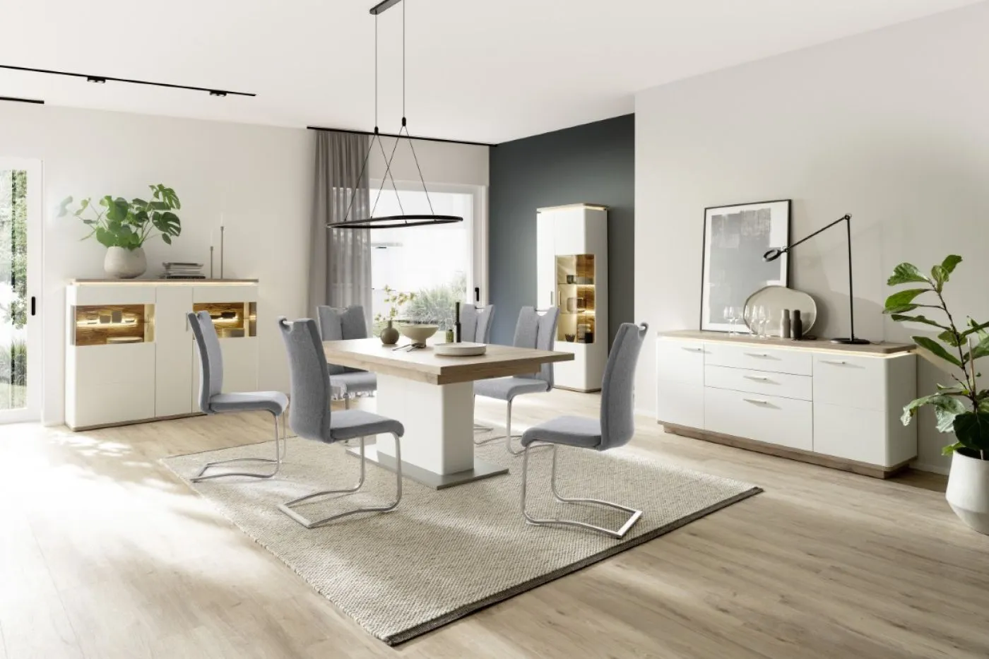 Highboard Palermo | Soft white / Viking Oak | mit Beleuchtung