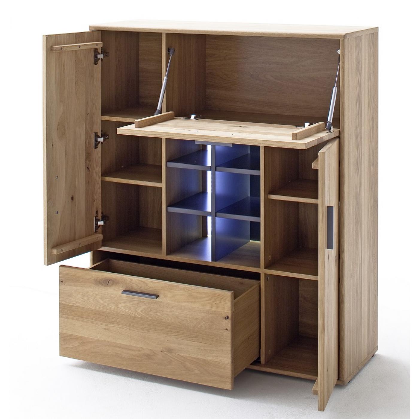 Highboard Portland | Asteiche Bianco massiv | LED Beleuchtung