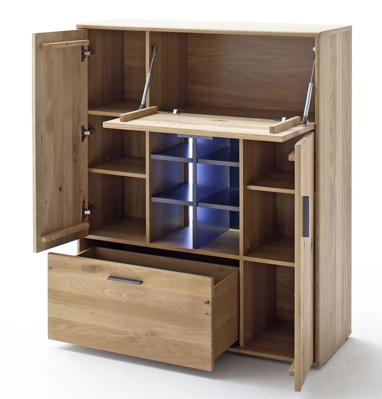 Highboard Portland | Asteiche Bianco massiv | mit 2-er set LED Band 40 cm