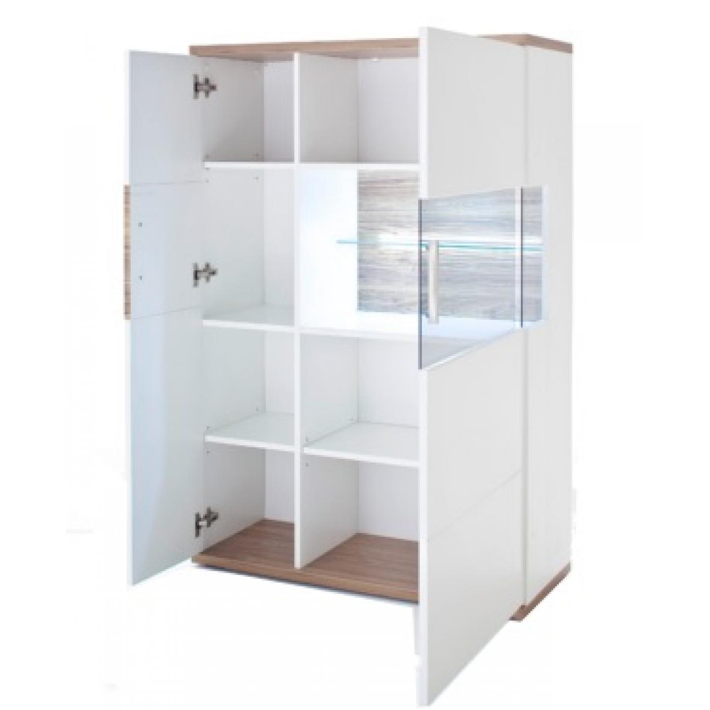 Highboard (R) Luzern | weiß Hochglanz / Sterling Oak | LED Beleuchtung